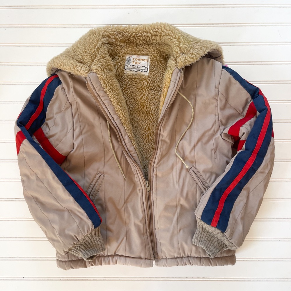 VINTAGE LONDON FOG Sherpa Lined Aviater Ski Jacket w/ Colorblock Racing Stripes
